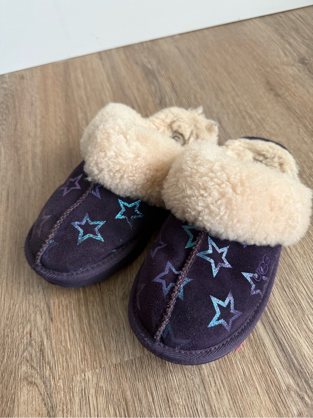 UGG Kids Star Suede Shearling Lined Slippers - Purple Size 13